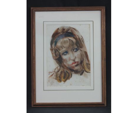 EDWIN JOHN (Son of Augustus John, Born Wales in 1905, died 1978). Portrait of a young woman. Signed and dated '64. Watercolou