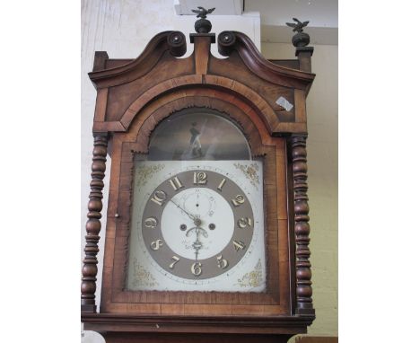 19th CENTURY MAHOGANY CASED 8 DAY LONG CASED CLOCK BY ROBERT CAIHILL of WELLINGTON, the imposing case having hood with broken