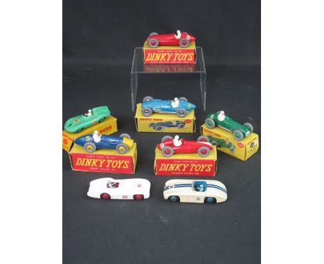 DINKY TOYS FERRARI RACING CAR NO. 234, in box, Maserati racing car, no.231, boxed, Alfa Romeo racing car, no. 232, in box, Co