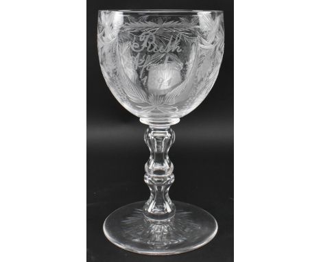 A&nbsp;Victorian&nbsp;19th century circa 1890 oversized &amp; engraved glass goblet. The bowl engraved with dedication 'Ruth 