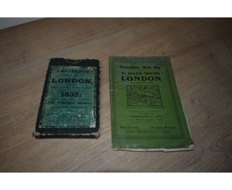Maps. London. Two folding maps. Cruchley's New Plan of London, with the East &amp; West India Docks, in miniature, improved t
