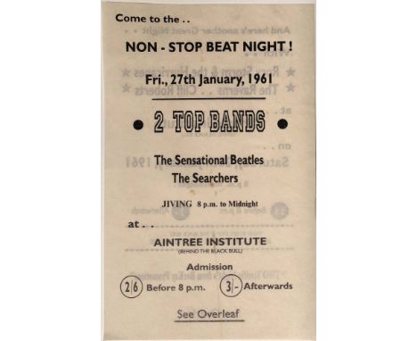 27TH 1961 JAN BEATLES &amp; RORY STORM. An original handbill from January 1961 listing two events, Fri 27th at the Aintree In