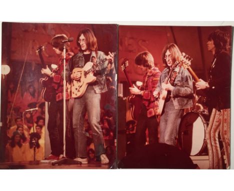 JOHN LENNON DIRTY MAC BAND ROCK AND ROLL CIRCUS 1968. Two original colour 11x14" photographs of John playing on stage along w