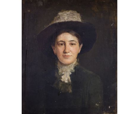 John Butler Yeats R.H.A. (1839 - 1922)"Portrait of a Lady in Hat, (Lily?)" O.O.C., approx. 60cms x 50cms (24" x 20"). (1)Prov