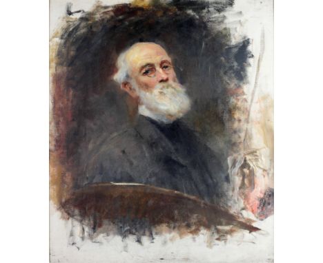 John Butler Yeats R.H.A. (1839 - 1922)"Self-portrait," O.O.C., 29" x 24" approx., half length, palette in hand, with a medita