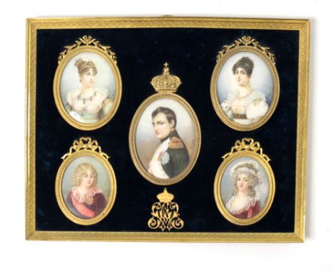 SaintetMiniatures: "Napoleon and his Family," a magnificent set of five oval miniatures, with large central half-length portr