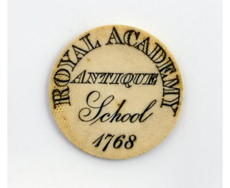 Unique MementoYeats (John Butler) His original circular ivory School Ticket for 'Royal Academy Antique School 1768,' inscribe