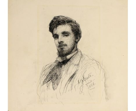 The Original "Mosada" Portrait Yeats (John Butler). A fine pen-and-ink Portrait of his son W.B. Yeats, signed 'J.B. Yeats fec