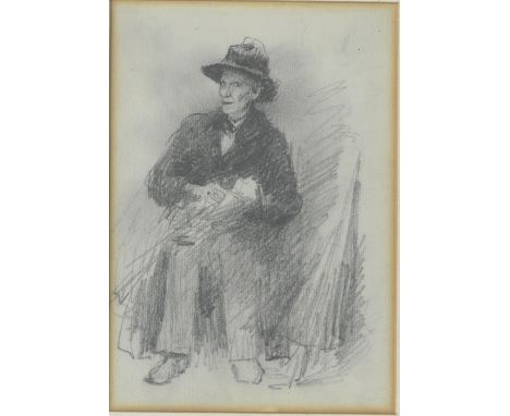 John Butler Yeats, R.H.A. (1839 - 1922)"Sketch of an Old Man Seated," pencil, approx. 17cms x 12cms (7" x 5"), framed. (1)Pro