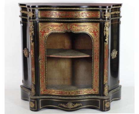 A good quality Victorian serpentine shaped red boulle Side Cabinet, with original centre glazed door, and ormolu mounts, on s