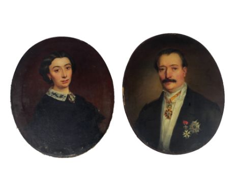 19th Century French SchoolA pair of oval Portraits to include "Head and Shoulders Portrait of a Gentleman in formal attire wi