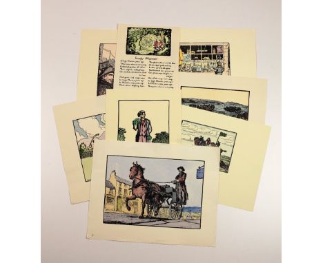 Cuala Press. Hand Coloured Prints. A collection of twelve large Designs by Jack Yeats, including Evening (not numbered); A Sh