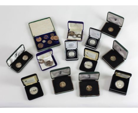 A collection of Irish silver Commemorative Coins, Padraic Pearse, some issued by Central Bank, $10, Millennium £1 coins, Cadd