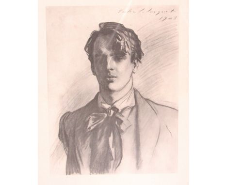 After John Singer SargentPrint: "W.B. Yeats," large black and white print of Yeats in jacket and bow tie," approx. 54cms x 34