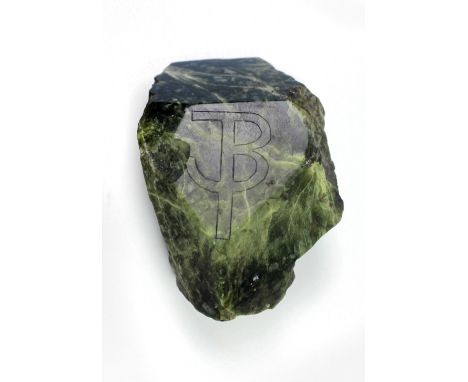 Yeats (Jack B.).  A  quarried block of green Connemara Marble, polished on upper faces, one face engraved with Jack Yeats'  m