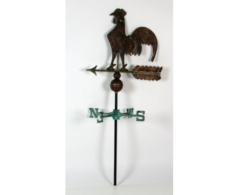A brass and hand beaten copper Weather Vane, decorated with a cockerel. (1)