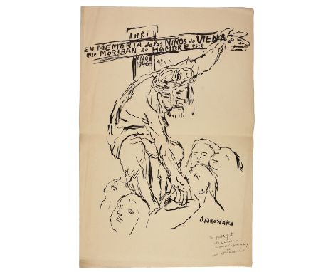 Oskar Kokoschka and Jack Yeats  A large Print, 30 ins x 20 ins, of the Austrian painter. Kokoscha's well-known drawing showin