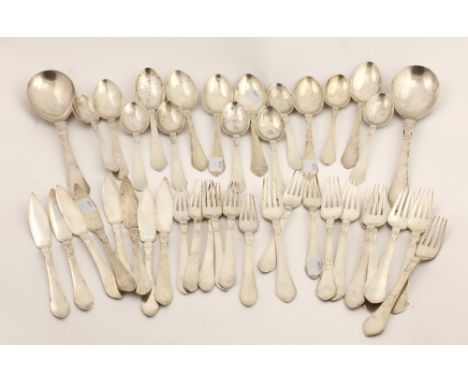 A rare Art Nouveau Danish Flatware silver Table Service, by George Arthur Jensen, consisting of: 8 Dinner Forks8 Dinner Knive