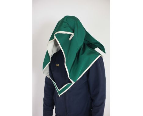 Order of the Golden Dawn  A Ceremonial Robe with tall hood, dark green silk edged in white, lined in white silk, in excellent