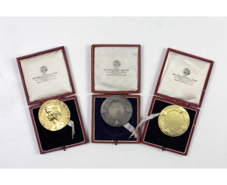 Aonach Tailteann [Tailteann Games] 1932.   Two  large silver gilt Medals, hallmarked, in  original fitted cases, diam. circa 