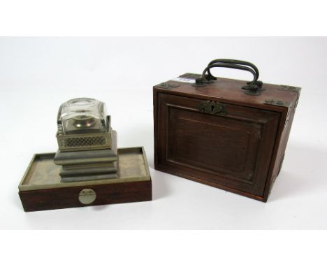 An unusual 20th Century Chinese cased hardwood Tea / Incense Caddy, with various accoutrements, with character marks. (1)