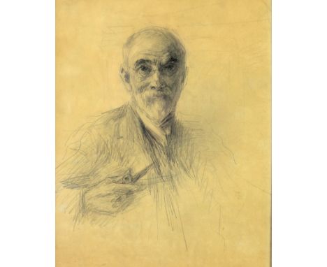 John Butler Yeats R.H.A. (1839 - 1922)"Self-Portrait holding a Pipe," pencil on paper, undated, probably circa 1918, 30.5cms 