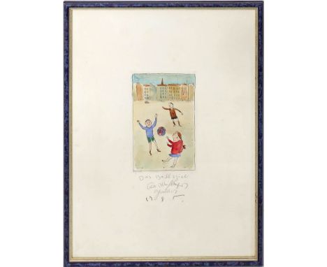 Mühlenhaupt, Kurt (1921 Klein Ziescht- Berlin 2006) "Das Ballspiel", so betitelt. Aquarellierte Radierung (min. stockfleckig)