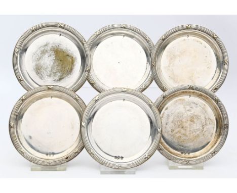 6 Gläseruntersetzer, WMF. Metall, versilbert. Kreuzbandmuster. WMF, 20er/30er Jahre. D. 9,5 cm.
