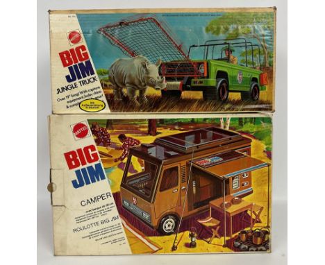 Caravan und Safari-Jeep-Packung, Big Jim, Mattel. Je mit Zubehör in Originalverpackung. Bespielt.