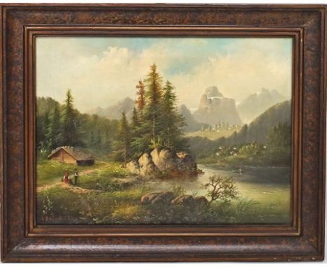 Bachmann, A. (1. Drittel 20. Jh.) Landschaft mit Gebirgsbach. Öl/Lwd. (rest.), li. u. sign. Ca. 35x 45 cm. R.