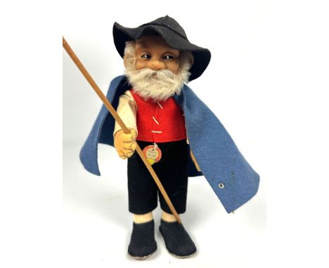 Steiff-Puppe "Nachtwächter". Kopf aus Kunststoff, bekleidet in Filz und Stoff. Mit K und S. L. bespielt. Stock ersetzt. Made 