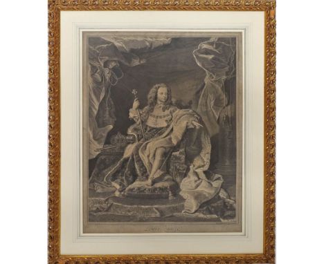 Drevet, Pierre (1663 Frankreich 1738) "Louis Quinze", nach Rigaud. Kupferstich (Alters- und Gebrauchsspuren), re. u. dat. 172