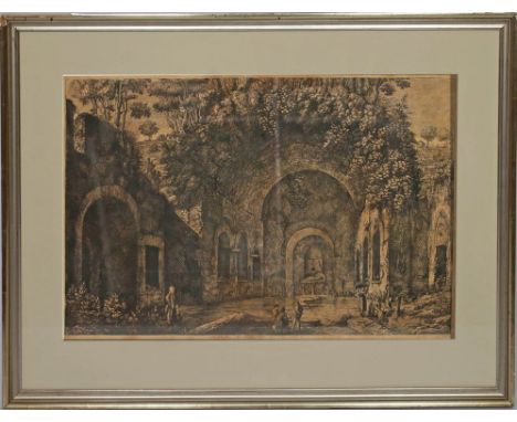 Rossini, Luigi (1790-1857) "Veduta della Fonte". Kupferstich, dat. 1823. Sichtmaß 60x 40 cm. PP., R. 