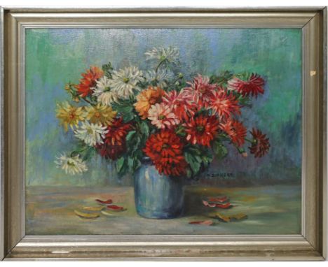 Siebert, C. (20. Jh.) Blumenstrauß in einer Vase. Öl/Karton, re. u. sign. 60x 80 cm. R.