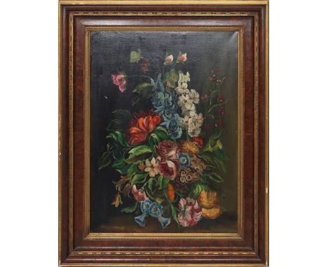 Unbekannter Maler (um 1900) Blumenstillleben. Öl/Lwd. (l. Altersspuren), re. u. unleserlich sign. Ca. 70x 50 cm. R.