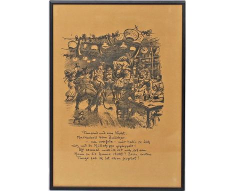 Zille, Heinrich (1858 Radeburg - Berlin 1929) "Maskenball beim Budiker". Lithographie auf braunem Papier, im Stein sign. Ca. 