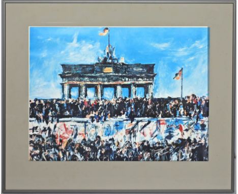 Timm, Reinhold W. (1932 Stettin-Berlin 2001) Mauerfall am Brandenburger Tor. Farboffset, re. u. sign. und dat. (19)90. Ca. 77