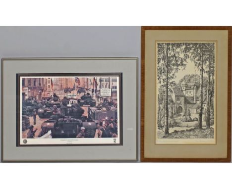 Peters, W. (20. Jh.) Jagdschloss Grunewald. Radierung, re. u. sign. 37x 22 cm. PP., R. Beigegeben: Gerahmtes Foto "Checkpoint