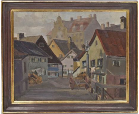 Unbekannter Maler (1. Hälfte 20. Jh.) "Motiv in Straßburg quartier la petite france", so verso betitelt. Öl/Lwd. (Randmängel)