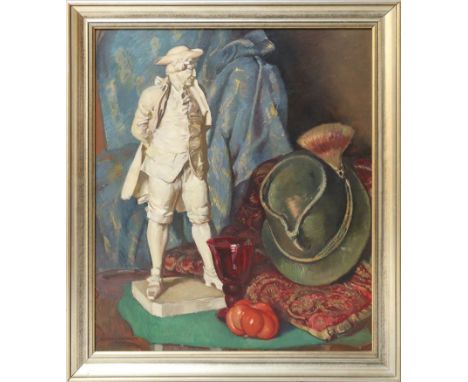 Liebermann, Prof. Ernst (1869 Langemüß - Beuerberg 1960) Stillleben mit Skulptur und Tirolerhut. Öl/Karton, li. u. sign. mit 