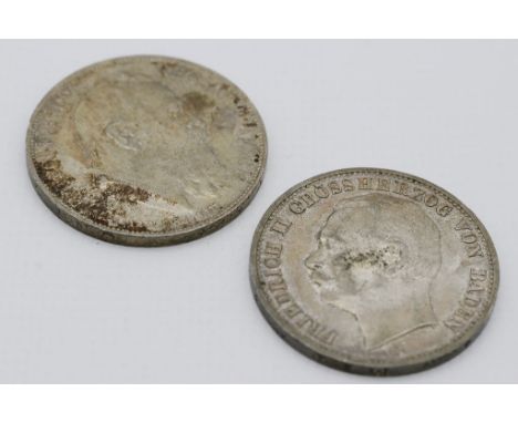 Baden, Friedrich III. und Bayern, Luitpold. 3 Mark 1914 G bzw. 3 Mark 1911 D. ss-vz.