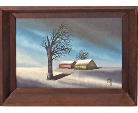 Koch, Wolfgang (1933 Berlin 2007) Verschneite Landschaft mit Baum. Öl/Lwd./Karton, re. u. sign. und dat. (19)75. 12,5x 18 cm.