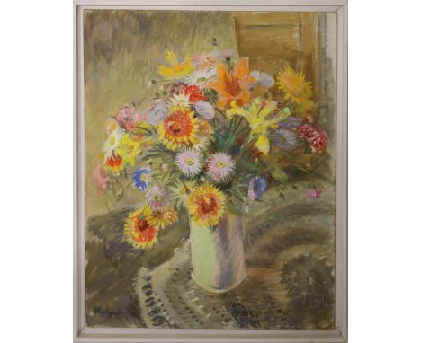 Mutzenbecher, Franz Adolf W. (1880 Hamburg - Berlin 1968) Blumenstillleben. Öl/Platte, li. u. sign. Ca. 73,5x 59,5 cm. R.