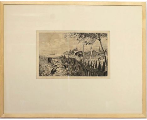 Greiner, Otto (1869 Leipzig - München 1916) "Faune auf der Flucht". Radierung (fleckig, Knickspuren). Um 1892. Sichtmaß 30x 1