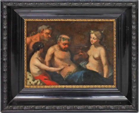 Unbekannter Maler (19. Jh.) Bacchantische Szene. Öl/Lwd. (Altersspuren). Ca. 28,5x 36,5 cm. R.