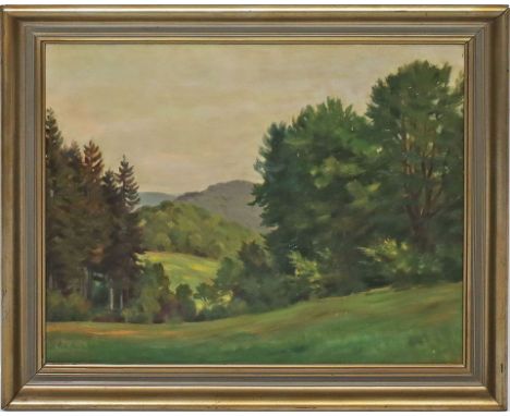 Eforst, M. (20. Jh.) Mittelgebirgslandschaft. Öl/Hartfaser, li. u. sign. 40x 50 cm. R.
