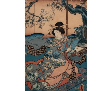 Kunisada A Japanese woodblock print, Beauty by a River: 33 x 23cm.