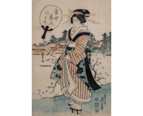 Keisai EisenA Japanese woodblock print, Bijin in traditional costume: 35 x 24cm.