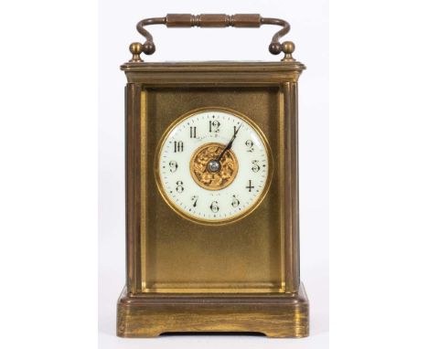 Couaillet frères, a French Corniche brass carriage clock: the eight-day duration movement having a silvered platform lever es