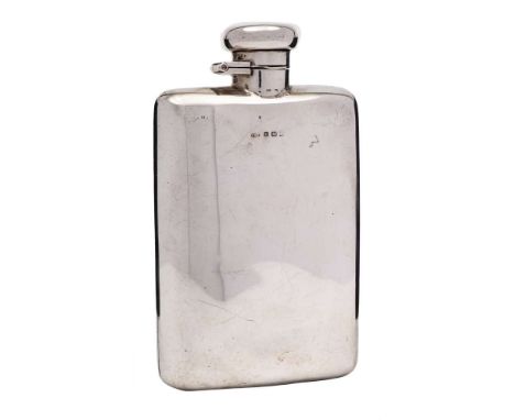 A 20th century silver hip flask, maker Deakin &amp; Francis Ltd, Birmingham, date letter worn: of rectangular outline, with b